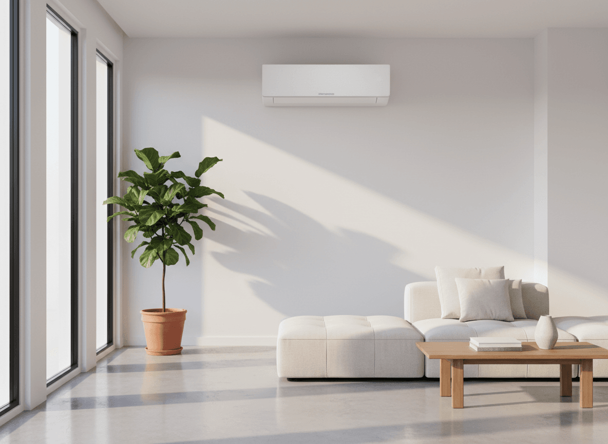 Salon moderne avec climatisation installée